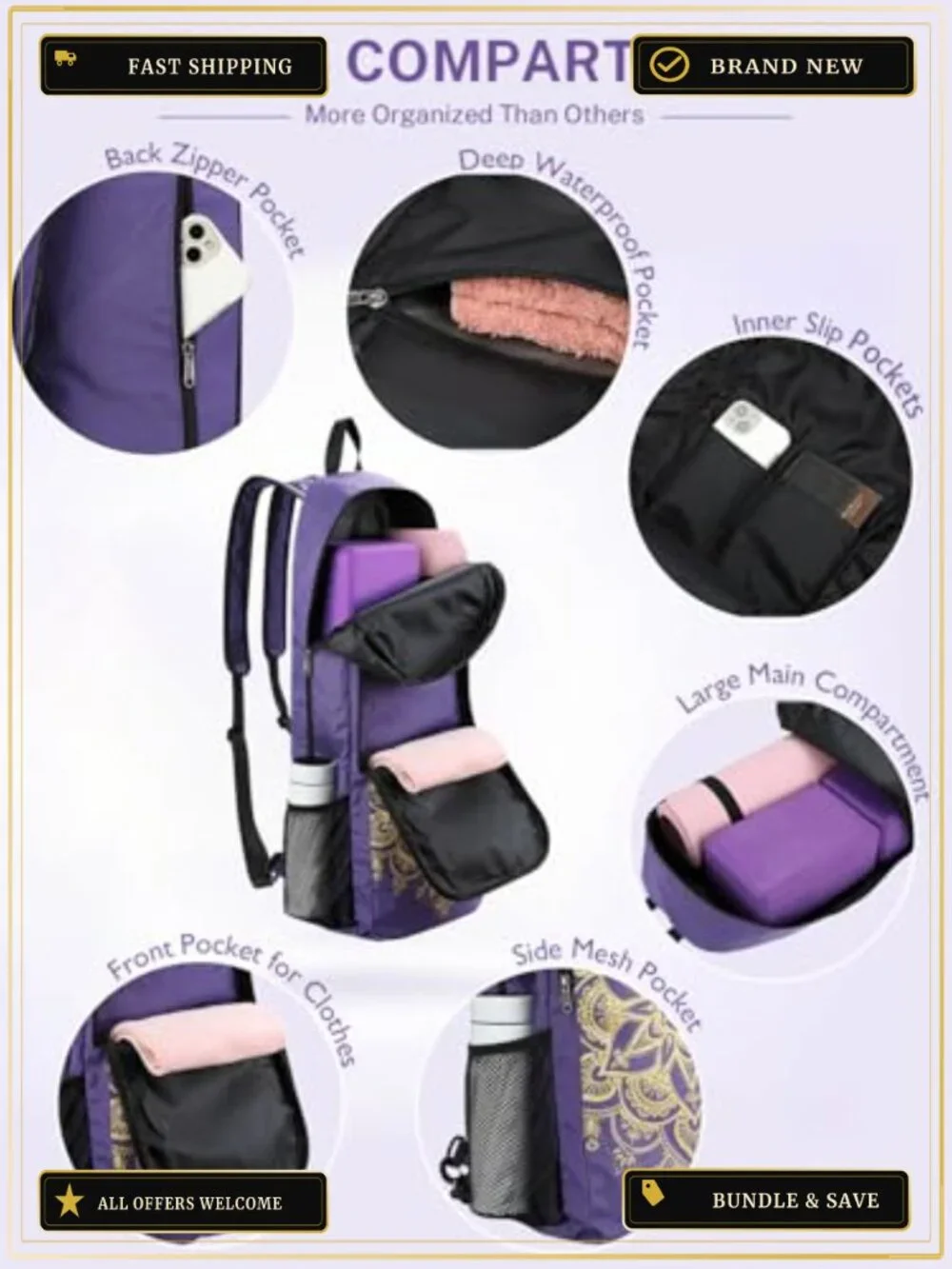 Yoga Mat Bag Convertible Backpack Blocks Carrier with Wet Pocket - 600D